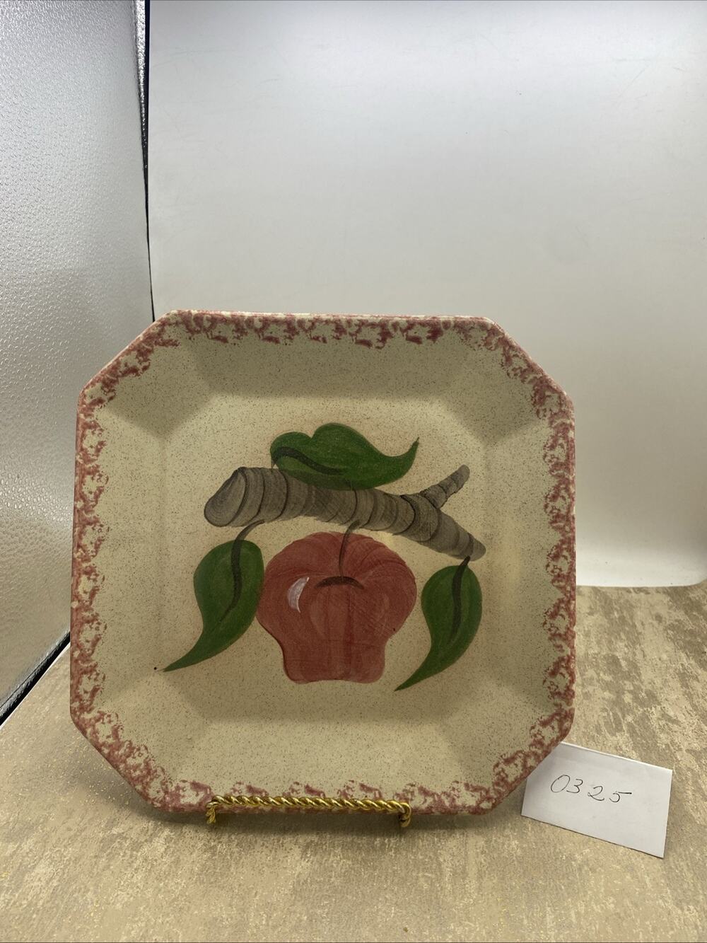 Country Crafts Pottery Waldenburg Ark Sponge Painted Apples Square Dinner Plate